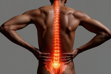 a man with back pain and spine highlighted