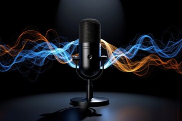 a microphone with blue and orange waves