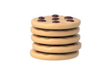 Stack of traditional cookies isolated on white background. Crunchy dessert. Chocolate biscuits. Fast food. 3d render