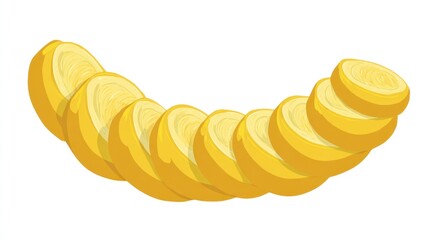 Sliced banana, curved, yellow, cartoon style