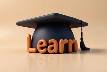 3d render of a graduation cap with the word learn
