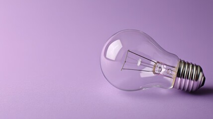 Glass light bulb on vibrant purple background. Neural network AI generated