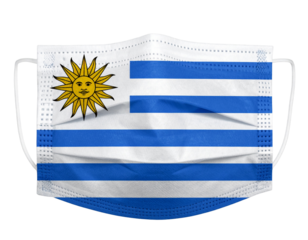 Uruguay Flag Face Mask with Ear Loops, Flat Front View, Transparent Background