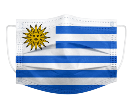 Uruguay Flag Face Mask with Ear Loops, Flat Front View, Transparent Background