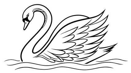 Fototapeta premium : Minimal black line art of swan gliding in water, calm and elegant animal vector for wellness, logo, or spa branding