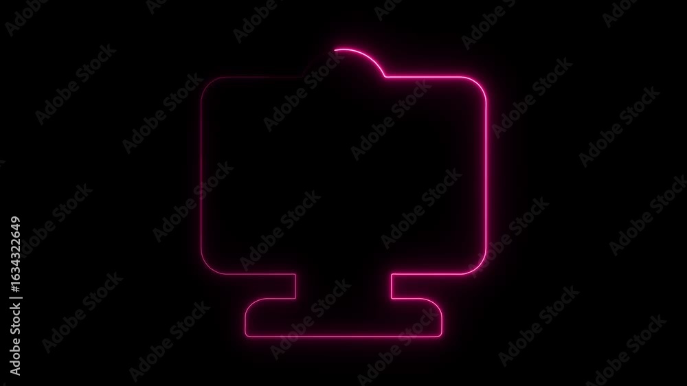 Aufkleber neon computer monitor outline glowing pink against black background modern tech design concept for d