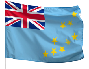  Tuvalu Flag Curling at Edge in Strong Wind, Side Perspective PNG Isolated