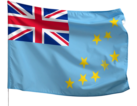 Tuvalu Flag Curling at Edge in Strong Wind, Side Perspective PNG Isolated