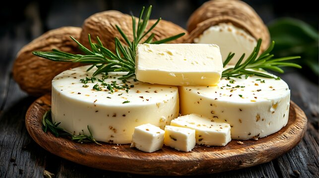 Spiced cheese rounds with herbs and nuts.