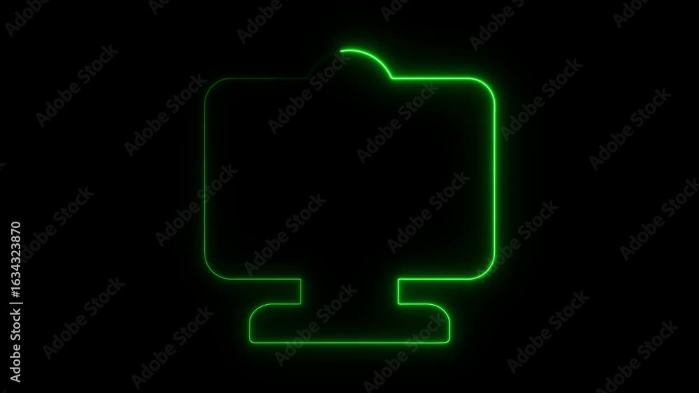 Poster neon green computer monitor outline on black background futuristic technology design concept digital