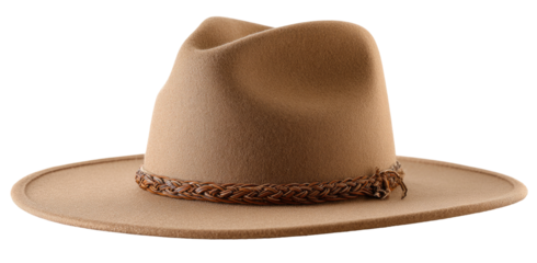 Light beige cowboy hat with a braided brown leather band