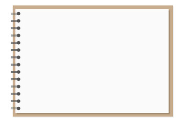 Flat design vector illustration of a horizontal notebook page template with beige border and black spiral binding (ベージュの枠と黒いリング綴じが特徴の横向きノート用紙テンプレートのフラットデザインベクターイラスト)