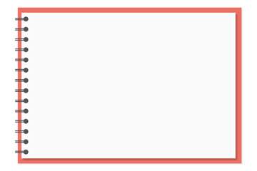 Flat design vector illustration of a horizontal notebook page template with red border and black spiral binding (赤い枠と黒いリング綴じが特徴の横向きノート用紙テンプレートのフラットデザインベクターイラスト)