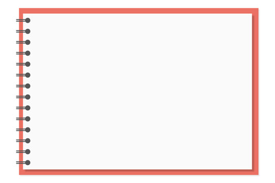 Flat design vector illustration of a horizontal notebook page template with red border and black spiral binding (赤い枠と黒いリング綴じが特徴の横向きノート用紙テンプレートのフラットデザインベクターイラスト)
