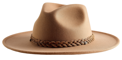 Light beige fedora hat with braided brown band