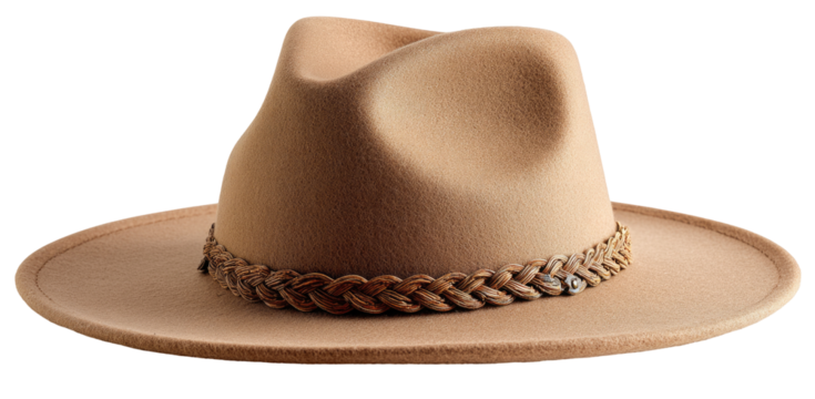 Light beige fedora hat with braided brown band