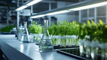 sustainable chemical lab with renewable energy systems and green indicators