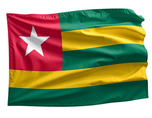 Obraz premium Togo Flag Draped in Wind with Dramatic Lighting on White Star, Transparent PNG