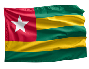 Togo Flag Draped in Wind with Dramatic Lighting on White Star, Transparent PNG