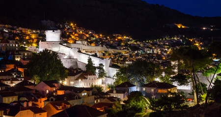 Night panorama of old town Dubrovnik, Croatia