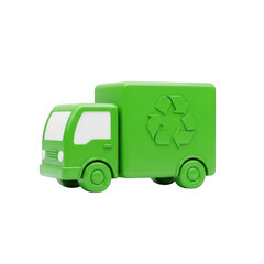 Green recycling truck toy isolated on transparent background