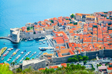 Aerial panoramic view of  famous old city Dubrovnik, Croatia