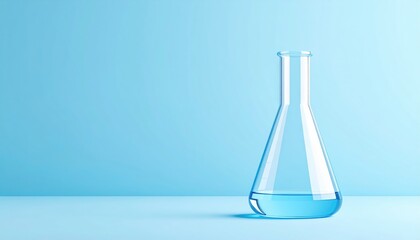 Clear Glass Flask With Light Blue Liquid On Light Blue Background