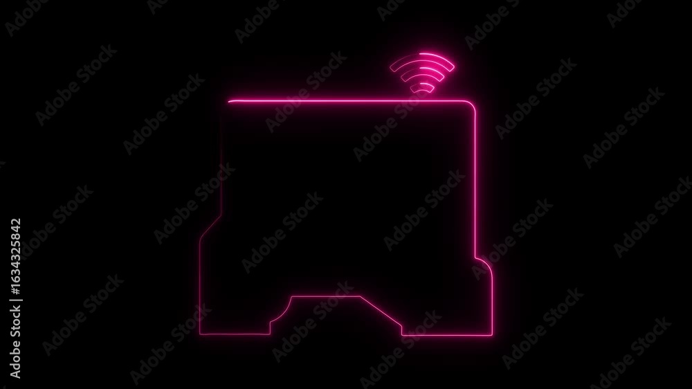 Poster neon glow wireless router icon animation loop modern tech concept abstract digital illustration glow