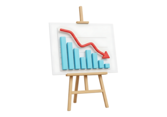 Easel displaying a downward trend financial graph isolated on transparent background