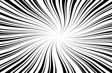 Radial speed lines bursting from center, classic comic style action effect ideal for manga, pop art, motion graphics or dramatic backdrop in posters, layouts, comic panels.
