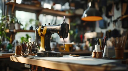 tailoring and fashion design process, sewing machine, chalk markings, mannequin