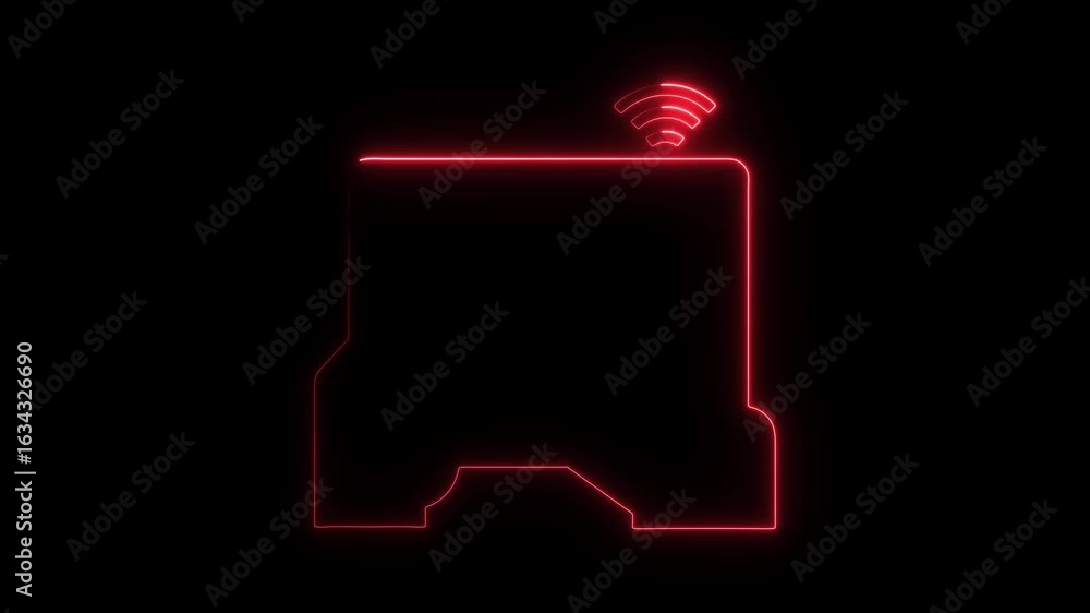 Poster red neon wi fi signal icon glowing on black background modern wireless connectivity concept digital 