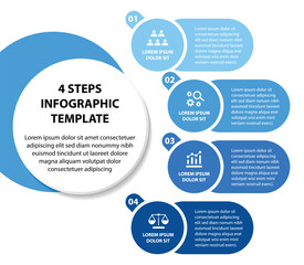 4 steps infographic template with 4 options. Flowchart that can be used for business report, data visualization and presentation. Timeline infographic elements vector illustration.