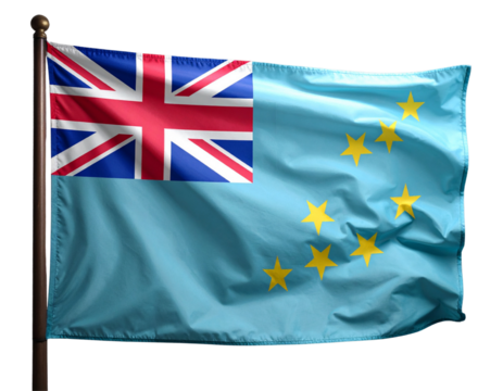 Tuvalu Flag Draped Mid-Wave with Soft Light Glow, Horizontal Flow, Transparent PNG