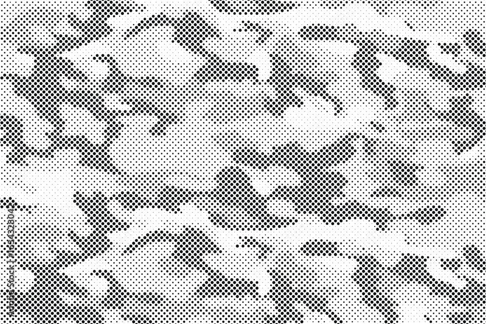 Poster abstract halftone seamless camouflage pattern. repeating digital dotted hexagonal camo military text