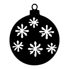 Fototapeta premium Black silhouette of a Christmas bauble with snowflake cutouts on a white background