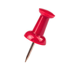 Bright red pushpin on a stark black background