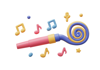 Isolated Festive Party Horn Blower with Musical Notes