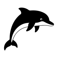Obraz premium Black silhouette of a dolphin jumping out of water on a white background marine animal