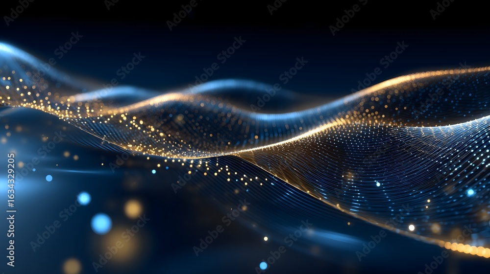 Aufkleber 3d futuristic banking mesh background with golden highlights and glowing data bits