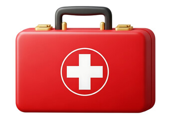 Obraz premium Red first aid kit with white cross isolated on transparent background