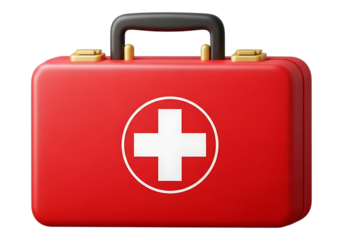 Red first aid kit with white cross isolated on transparent background