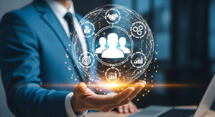 Innovative business leader presenting global team solutions for sustainable growth and partnerships