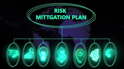 Animated conceptual illustration of risk mitigation plan ,performance metrics, and business insights from large data sets ,network , business ,technology concept animation technology background