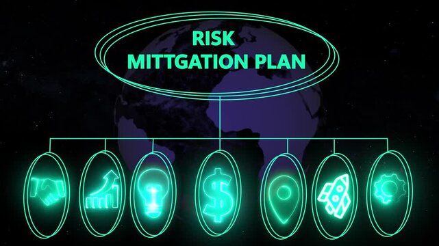 Animated conceptual illustration of risk mitigation plan ,performance metrics, and business insights from large data sets ,network , business ,technology concept animation technology background