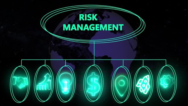 Animated conceptual illustration of risk mitigation plan ,performance metrics, and business insights from large data sets ,network , business ,technology concept animation technology background