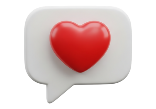 Red heart icon in a white speech bubble isolated on transparent background - Powered by Adobe