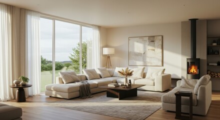 Fototapeta premium Modern beige living room design