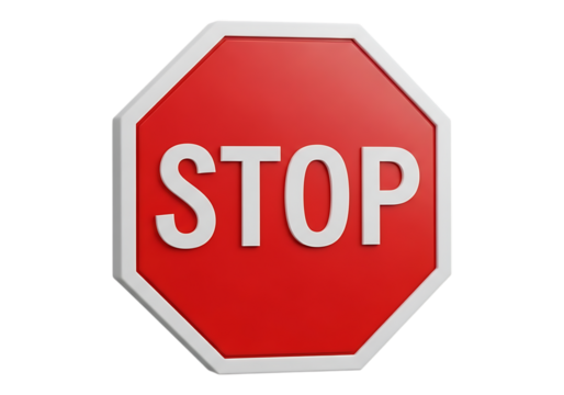 Red octagonal stop sign isolated on transparent background