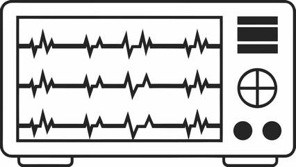 Illustration of a medical monitor displaying three waveform traces with control panel elements present silhouette
